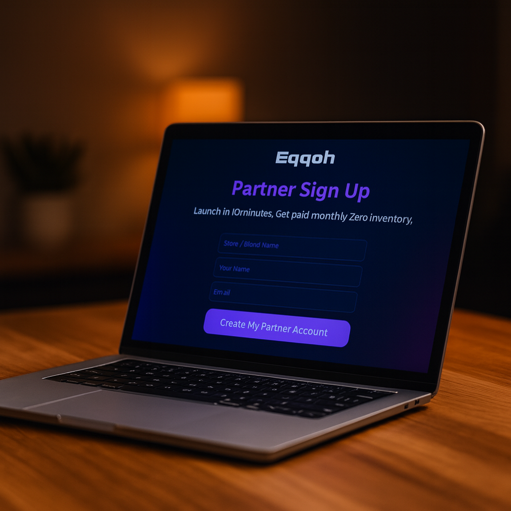 Laptop showing the Eqqoh Partner Sign-Up form